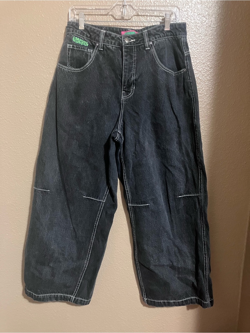 Empyre Black Wide-Leg Jeans with Contrast Stitching